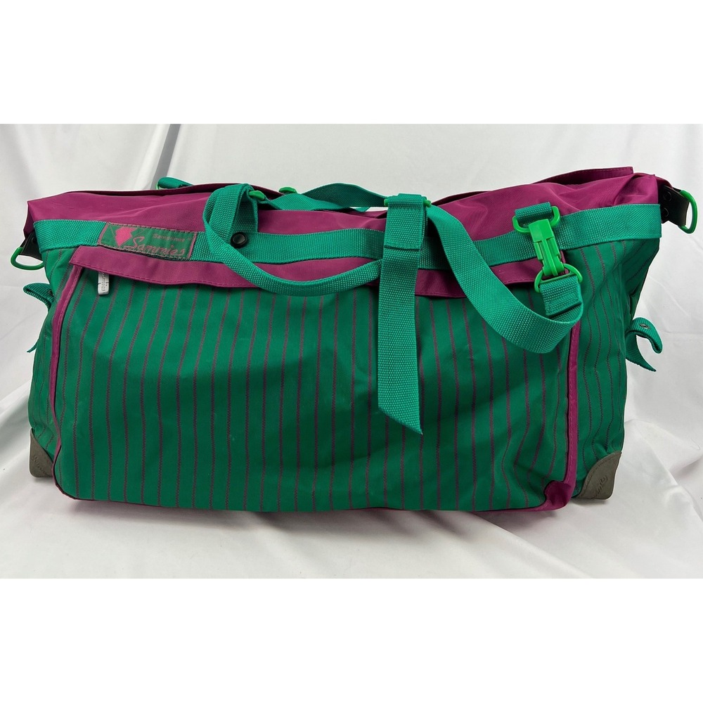 Samsonite Sammies Duffel Bag Unisex Large 1991 Vintage Green Magenta Pinstripe